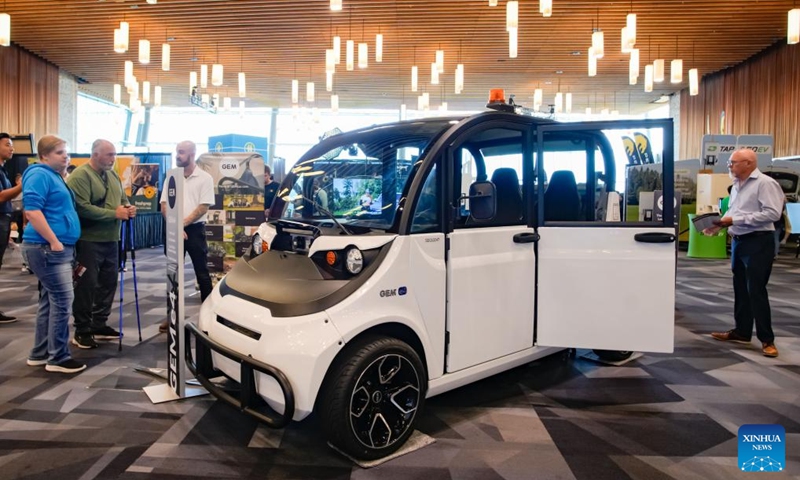 The GEM e4 small electric vehicle is on display during the Everything Electric Canada Show in Vancouver, British Columbia, Canada, September 6, 2024. The three-day event began here on Friday, showcasing the latest innovations in electric vehicles (EVs), renewable energy technologies and sustainability solutions. Photo: Xinhua