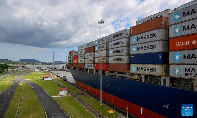 A cargo vessel sails through the Miraflores Locks on the Panama Canal near Panama City, Panama, Aug. 28, 2024. The Panama Canal, connecting the Pacific and Atlantic Oceans, spans over 80 kilometers and is one of the world's most important trade waterways. The Panama Canal officially opened on Aug. 15, 1914. This year marks the 110th anniversary of its inauguration. Photo: Xinhua