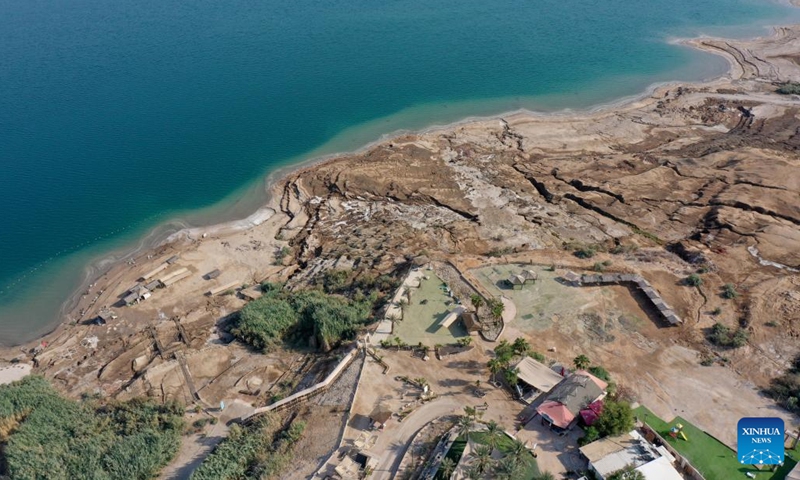 An aerial drone photo taken on Sept. 8, 2024 shows the scenery of the northern part of the Dead Sea, about 30 kilometers east of Jerusalem. (Photo: Xinhua)