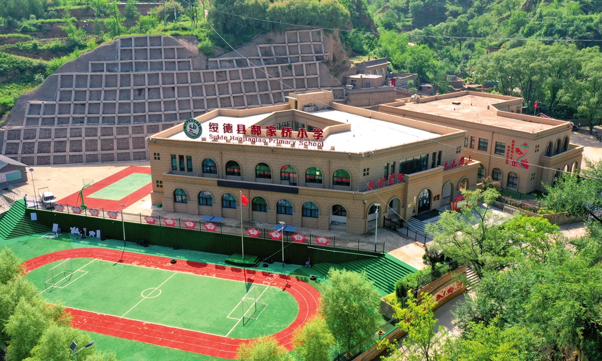 An aerial view of a primary school in Haojiaqiao village Photo: Courtesy of China Rural Revitalization magazine