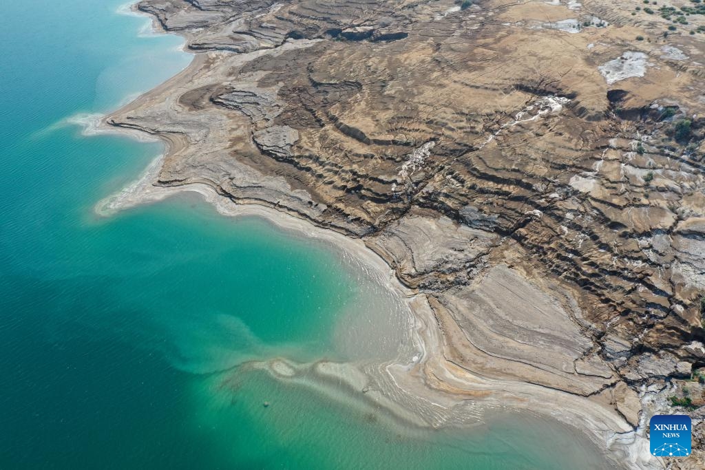 An aerial drone photo taken on Sept. 8, 2024 shows the scenery of the northern part of the Dead Sea, about 30 kilometers east of Jerusalem. (Photo: Xinhua)