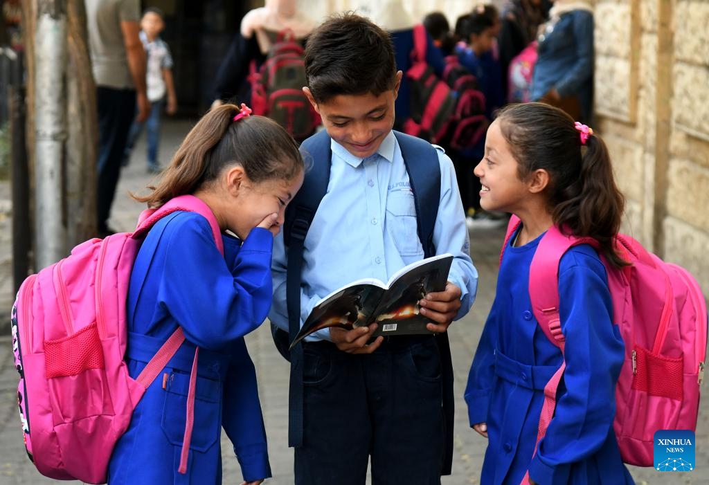 Children are seen on the first school day in Damascus, Syria, Sept. 8, 2024. (Photo: Xinhua)