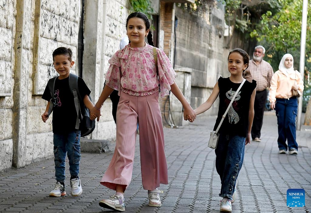 Children are seen on the first school day in Damascus, Syria, Sept. 8, 2024. (Photo: Xinhua)