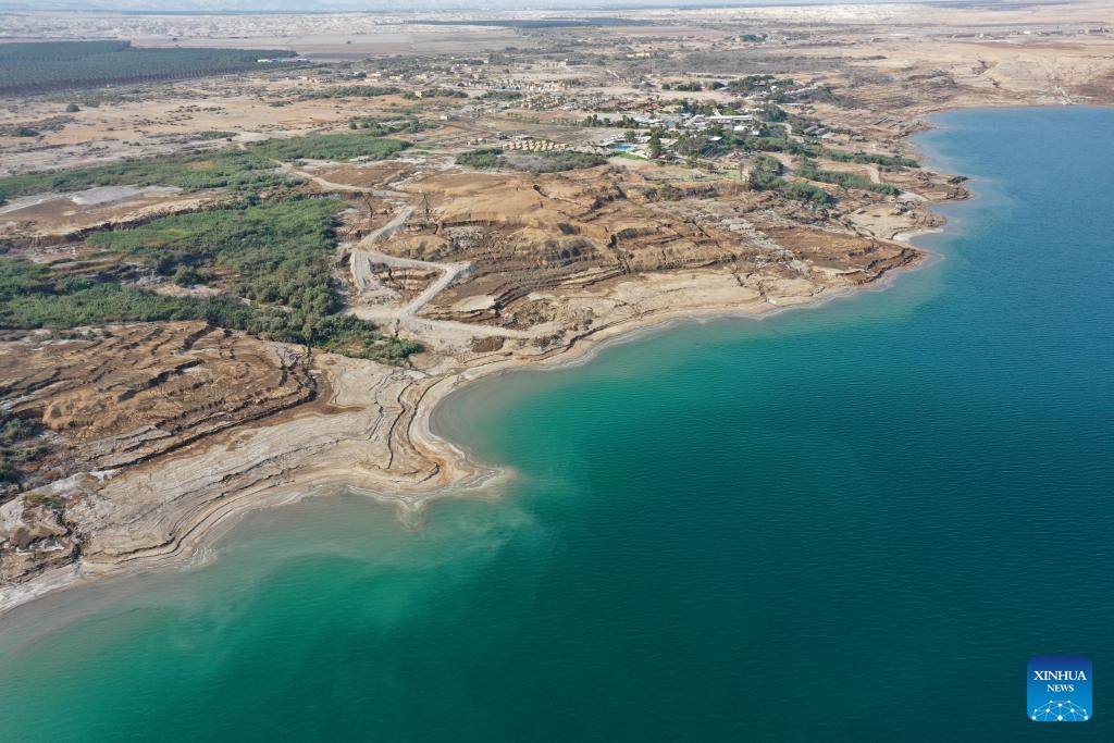 An aerial drone photo taken on Sept. 8, 2024 shows the scenery of the northern part of the Dead Sea, about 30 kilometers east of Jerusalem. (Photo: Xinhua)