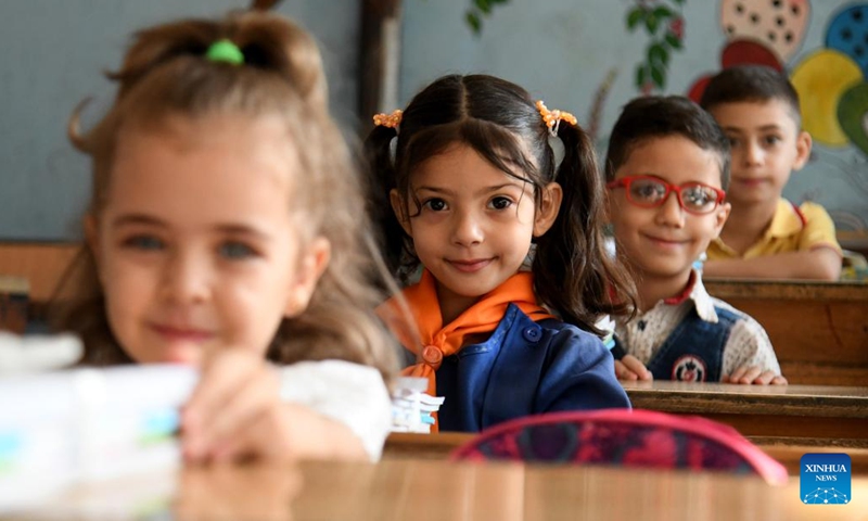 Children are seen on the first school day in Damascus, Syria, Sept. 8, 2024. (Photo: Xinhua)