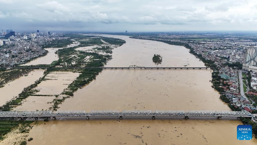 Riverside areas are flooded by rising water in Hanoi, capital of Vietnam, Sept. 10, 2024. Super typhoon Yagi and its subsequent floods and landslides in Vietnam's northern region have claimed at least 82 lives as of Tuesday early afternoon while 64 others remain missing, said the country's Ministry of Agriculture and Rural Development. (Photo: Xinhua)