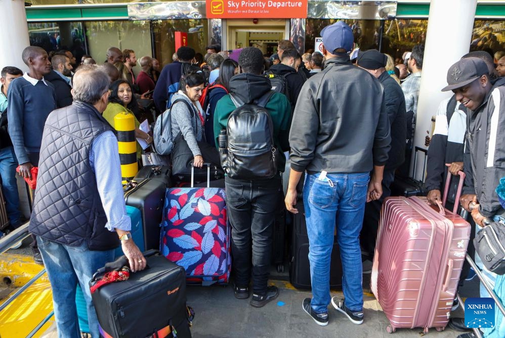 Passengers are stranded following a strike by aviation workers at Jomo Kenyatta International Airport in Nairobi, Kenya, on Sept. 11, 2024. Kenyan aviation workers have paralyzed flight operations at the country's Jomo Kenyatta International Airport (JKIA) in Nairobi, the capital of Kenya, over the planned leasing of the airport to an Indian company. The strike by the Kenya Airports Authority workers started on Tuesday night and has delayed several flights. (Photo: Xinhua)