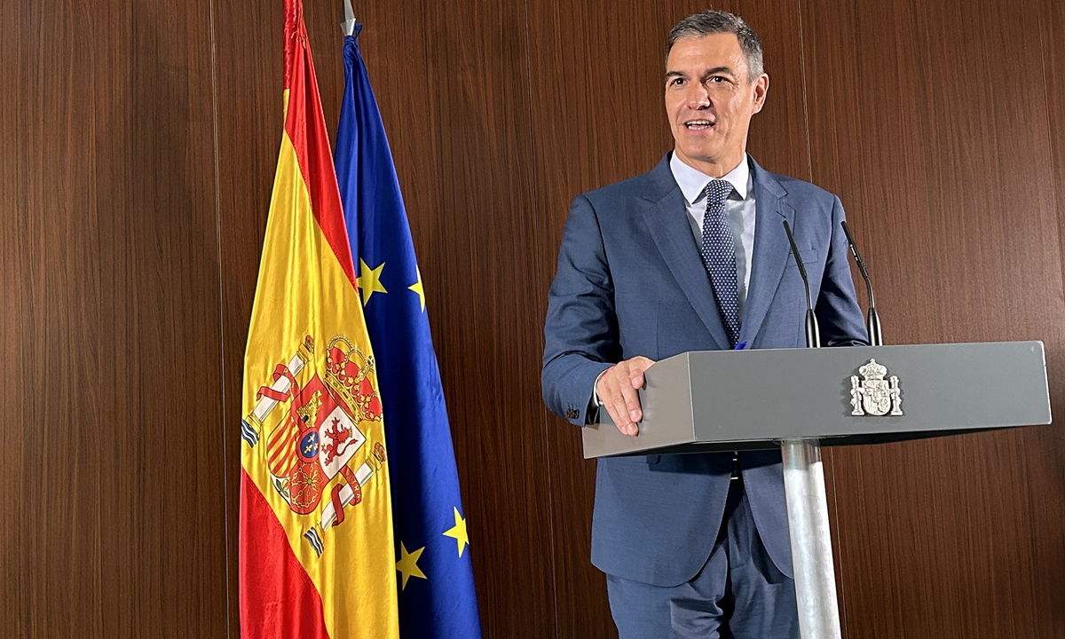 Spanish Prime Minister Pedro Sanchez at a press conference in Kunshan City, East China's Jiangsu Province, on September 11, 2024. Photo: Huang Lanlan/GT