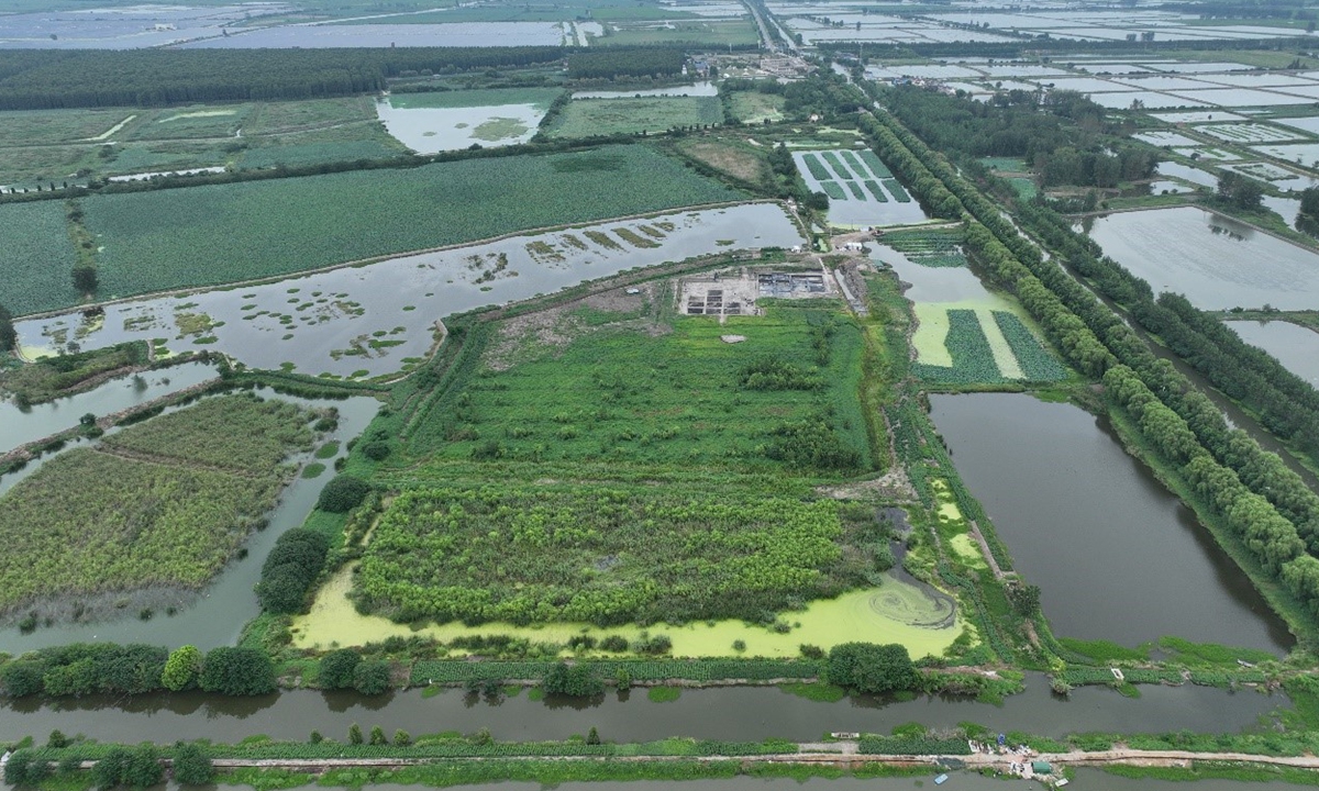 A bird view of Caoyangang site in Xinghua, East China's Jiangsu Province. Photo: Courtesy of National Cultural Heritage Administration