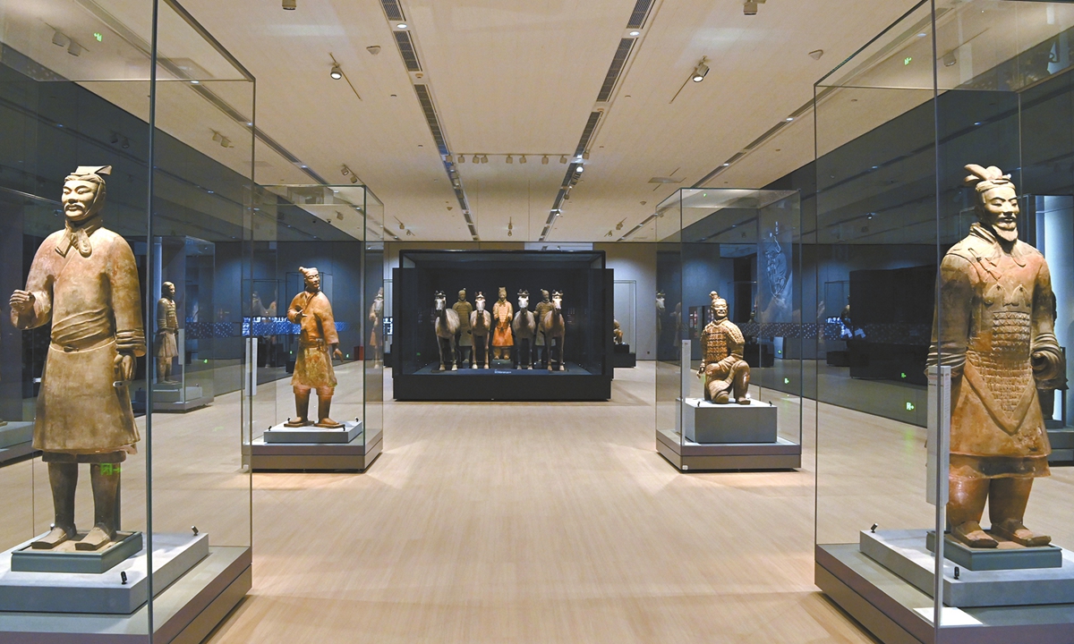 Terracotta warriors are on display at the exhibition in Xi'an to commemorate the 50th anniversary of the discovery of the Terracotta Warriors. Photo: Courtesy of Emperor Qinshihuang's Mausoleum Site 