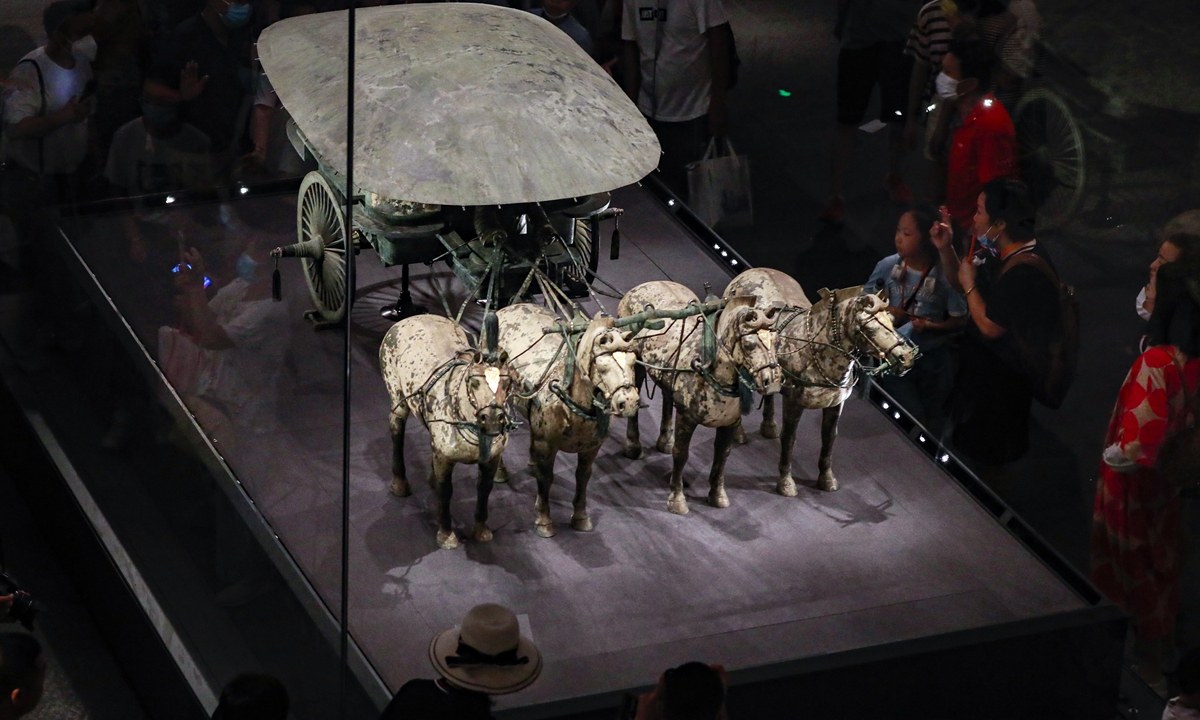 A set of bronze chariot and horses unearthed from the Qinshihuang's mausoleum Photo: VCG