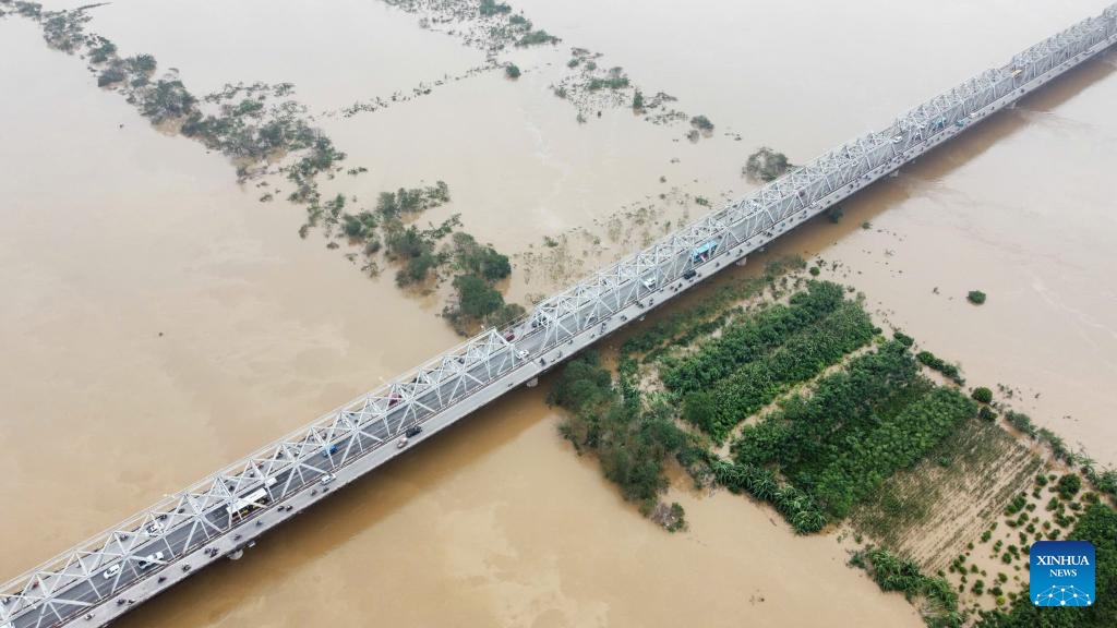 This photo taken on Sept. 12, 2024 shows a flood affected area in Hanoi, Vietnam. Typhoon Yagi and the consequent landslides and floods have left 226 dead and 104 missing in Vietnam as of Thursday afternoon, the Ministry of Agriculture and Rural Development announced. (Photo: Xinhua)