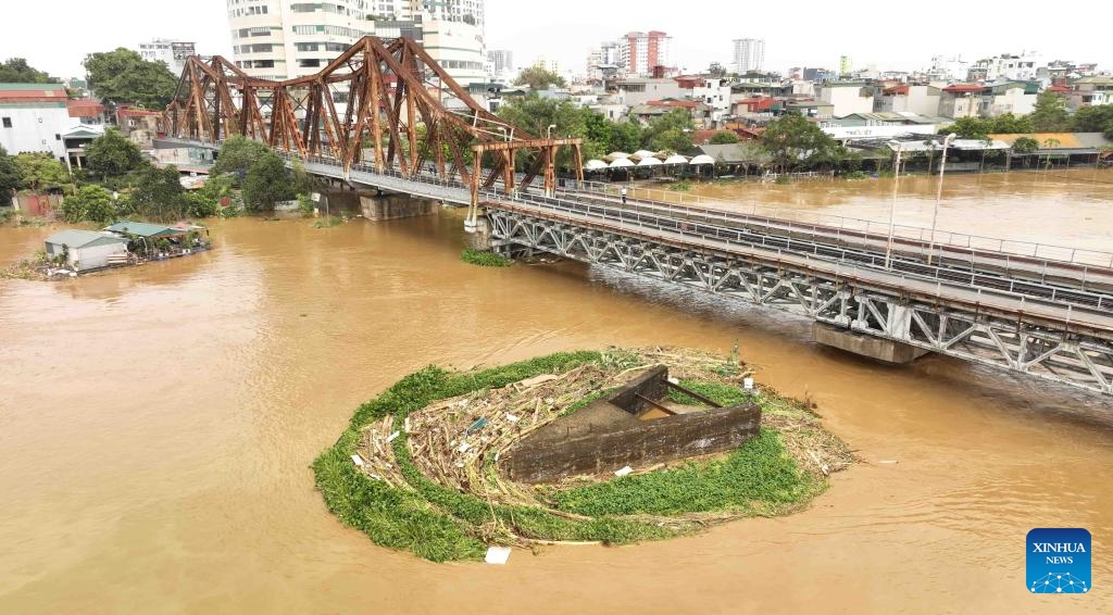 This photo taken on Sept. 12, 2024 shows a flood affected area in Hanoi, Vietnam. Typhoon Yagi and the consequent landslides and floods have left 226 dead and 104 missing in Vietnam as of Thursday afternoon, the Ministry of Agriculture and Rural Development announced. (Photo: Xinhua)