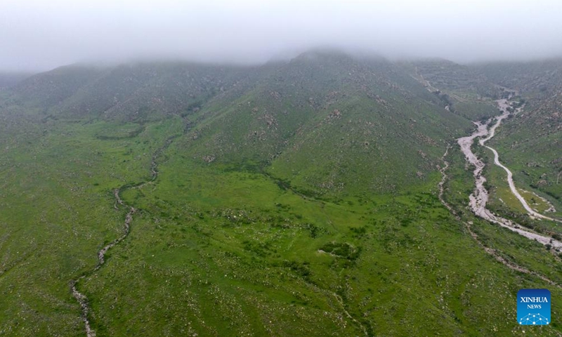 An aerial drone photo taken on Sept. 14, 2024 shows the scenery of Helan Mountain in Yinchuan, northwest China's Ningxia Hui Autonomous Region. (Xinhua/Yang Zhisen)