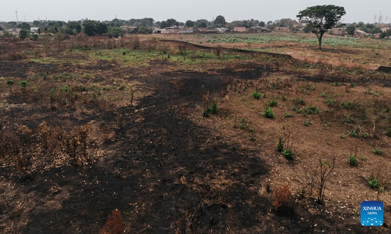 A drone photo taken on Sept. 12, 2024 shows a site after a fire in Porto Velho, state of Rondonia, Brazil. Data recently released by Brazil's National Center for Monitoring and Early Warning of Natural Disasters shows that this year, drought has affected approximately 5 million square kilometers, impacting about 59 percent of the country's territory. (Xinhua/Wang Tiancong)