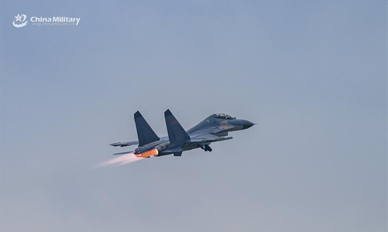 A fighter jet attached to an aviation regiment under the Chinese PLA Air Force takes off for an air battle training exercise in early July, 2024.  (Photo:China Military Online)