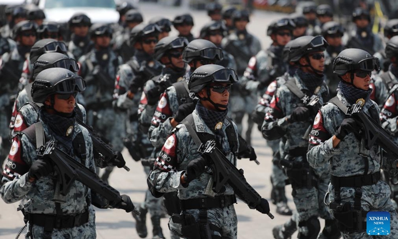 Soldiers participate in an Independence Day military parade at the Zocalo Square in Mexico City, Mexico, on Sept. 16, 2024.  (Photo: Xinhua)