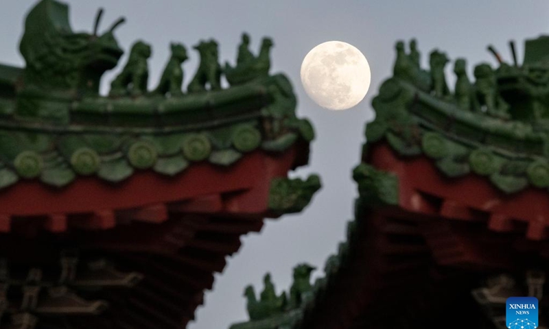 The moon is pictured during the Lights by the Lake event held to celebrate the Mid-Autumn Festival in Singapore on Sept. 16, 2024. (Photo: Xinhua)