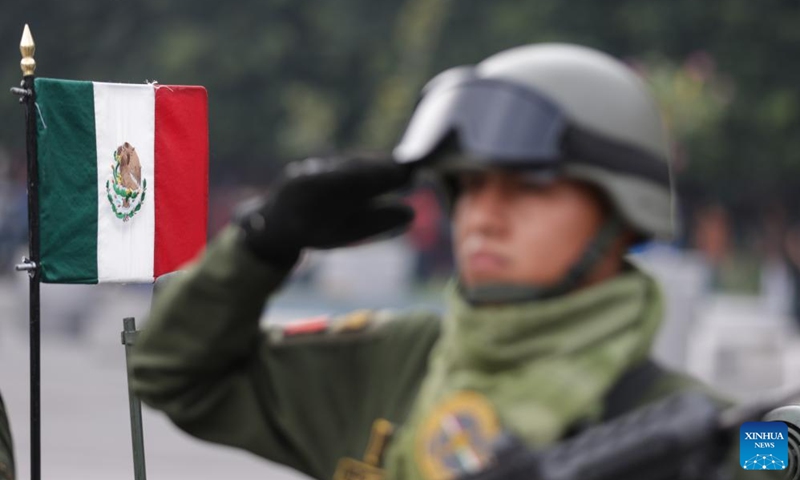 A soldier participates in an Independence Day military parade at the Zocalo Square in Mexico City, Mexico, on Sept. 16, 2024. (Photo: Xinhua)