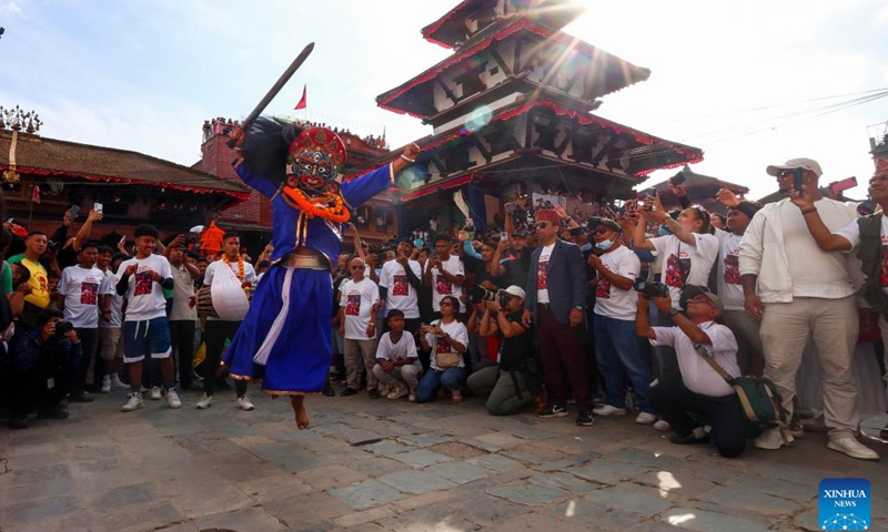 A masked dancer performs during the Indra Jatra Festival in Kathmandu, Nepal, Sept. 17, 2024.

The eight-day festival that kicked off on Sept. 15 honors the god of rain Indra. (Photo: Xinhua)