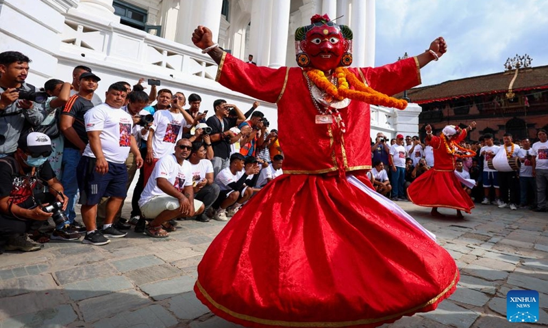 A masked dancer performs during the Indra Jatra Festival in Kathmandu, Nepal, Sept. 17, 2024.

The eight-day festival that kicked off on Sept. 15 honors the god of rain Indra. (Photo: Xinhua)