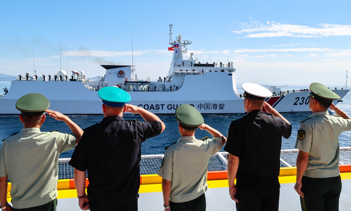 A Chinese Coast Guard (CCG) vessel takes part in a joint Chinese-Russian coast guard exercise Pacific Patrol - 2024 in Peter the Great Gulf in the Primorsky Region, on September 18,2024. This exercise marked the first time CCG ships came to Vladivostok, according to Tass. Photo: VCG