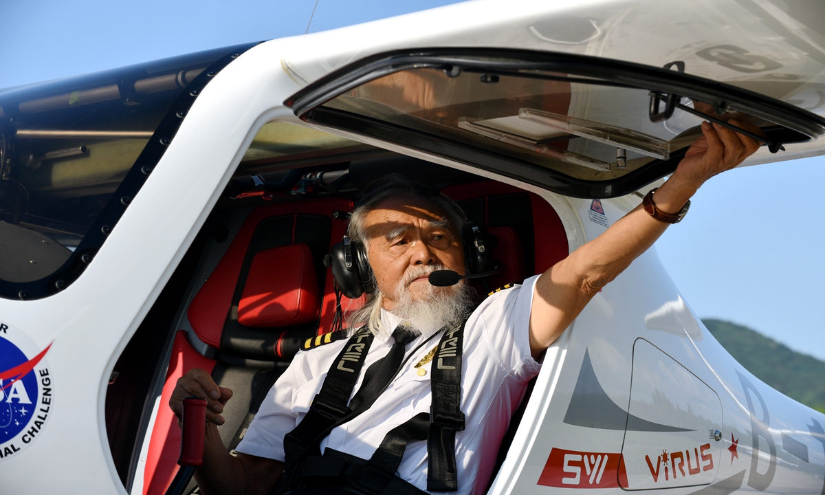 Wang Deshun takes an aircraft piloting course in Beijing in 2021. Photo: VCG
