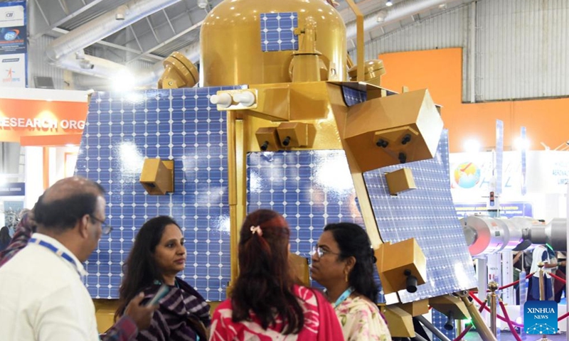 People attend the Bengaluru Space Expo (BSX) 2024 in Bengaluru, India, Sept. 18, 2024. The expo showcased technologies and services related to rocket launching, satellite manufacturing, remote sensing, ground station services, space-based solar power, etc. (Photo: Xinhua)