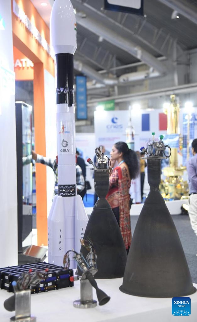 People attend the Bengaluru Space Expo (BSX) 2024 in Bengaluru, India, Sept. 18, 2024. The expo showcased technologies and services related to rocket launching, satellite manufacturing, remote sensing, ground station services, space-based solar power, etc. (Photo: Xinhua)