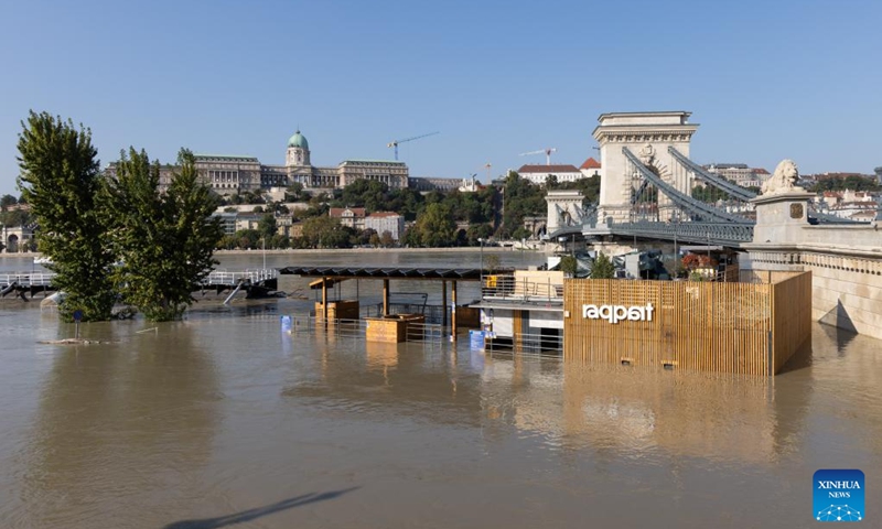 A bar along the Danube River is flooded in Budapest, Hungary, Sept. 19, 2024. (Photo: Xinhua)