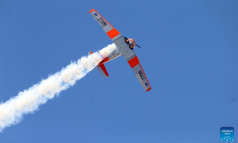 An aircraft performs during the Sivrihisar Airshow 2024 in Sivrihisar district of Eskisehir in Türkiye, Sept. 21, 2024. (Photo: Xinhua)