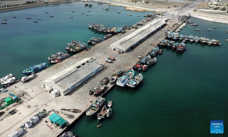 An aerial drone photo taken on Sept. 17, 2024 shows a fishermen dockyard near Gwadar port in southwest Pakistan's Gwadar. (Photo: Xinhua)