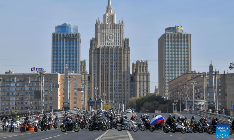 Motorcyclists take part in a parade in Moscow, Russia, on Sept. 21, 2024. The parade marked the end of this year's motorcycle season in Moscow. (Photo: Xinhua)