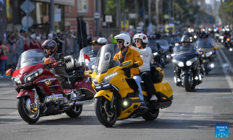 Motorcyclists take part in a parade in Moscow, Russia, on Sept. 21, 2024. The parade marked the end of this year's motorcycle season in Moscow. (Photo: Xinhua)