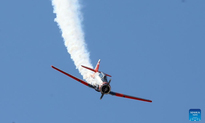 An aircraft performs during the Sivrihisar Airshow 2024 in Sivrihisar district of Eskisehir in Türkiye, Sept. 21, 2024. (Photo: Xinhua)