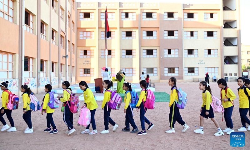 Students arrive at a school on the first day of a new academic year in Cairo, Egypt, Sept. 22, 2024. (Photo: Xinhua)