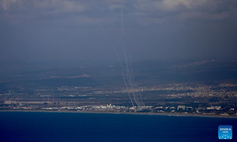 An Israeli aerial defense system launches missiles to intercept rockets fired from Lebanon, in northern Israel, on Sept. 23, 2024. On Monday night, Hezbollah broadened its rocket fire range, targeting Haifa for the first time since the conflict began last October. (Photo: Xinhua)