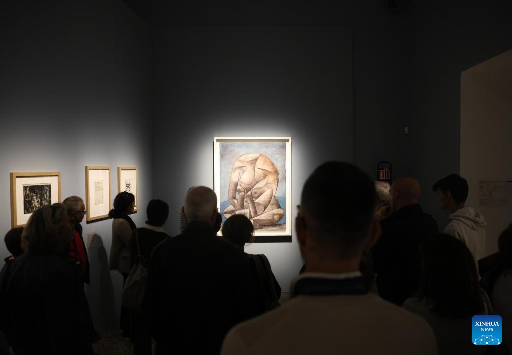 Visitors view works of Pablo Picasso at the exhibition Picasso Lo Straniero in the Royal Palace of Milan in Milan, Italy, Sept. 22, 2024. (Photo: Xinhua)