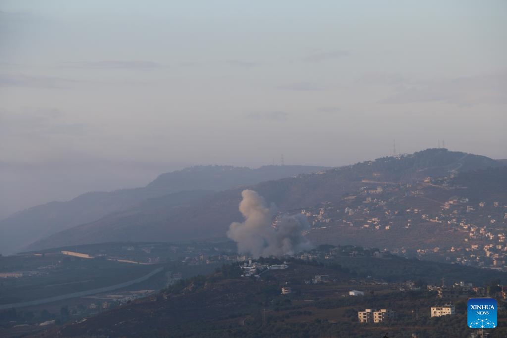 This photo taken on Sept. 23, 2024 shows the smoke caused by Israeli airstrikes in Marjeyoun, Lebanon, Sept. 23, 2024. (Photo: Xinhua)