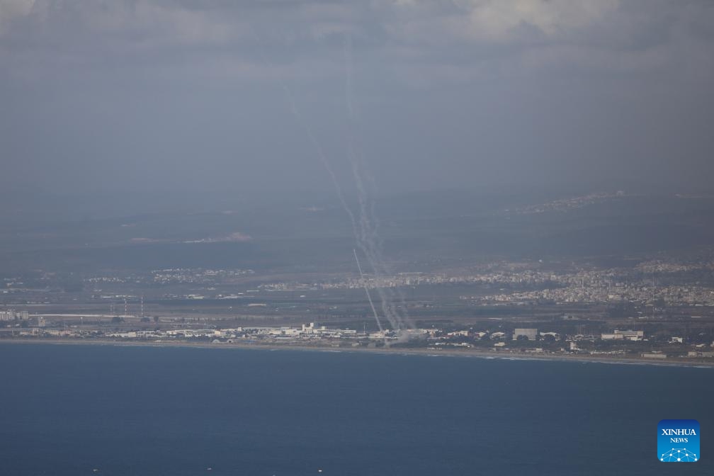 An Israeli aerial defense system launches missiles to intercept rockets fired from Lebanon, in northern Israel, on Sept. 23, 2024. On Monday night, Hezbollah broadened its rocket fire range, targeting Haifa for the first time since the conflict began last October. (Photo: Xinhua)