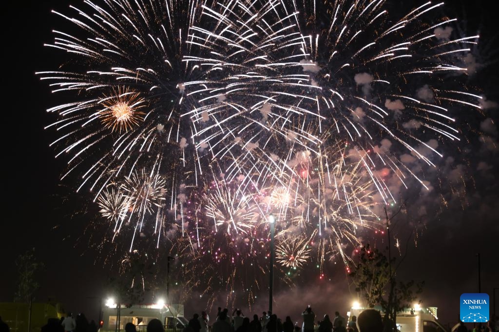 Fireworks light up the sky in celebration of the Saudi Arabia's National Day, in Riyadh, Saudi Arabia, Sept. 23, 2024. (Photo: Xinhua)