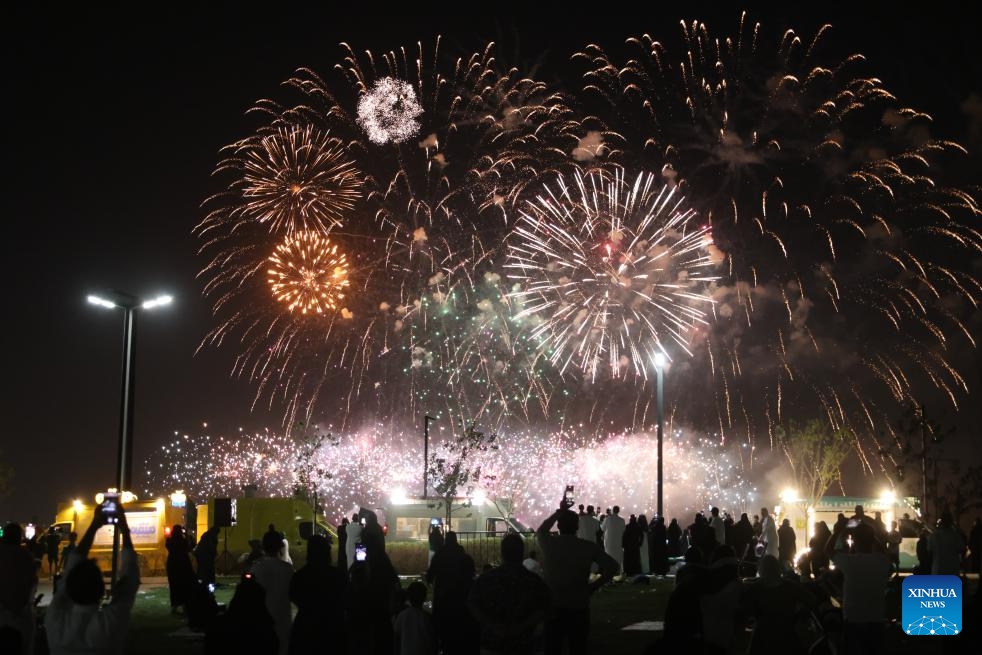 Fireworks light up the sky in celebration of the Saudi Arabia's National Day, in Riyadh, Saudi Arabia, Sept. 23, 2024. (Photo: Xinhua)