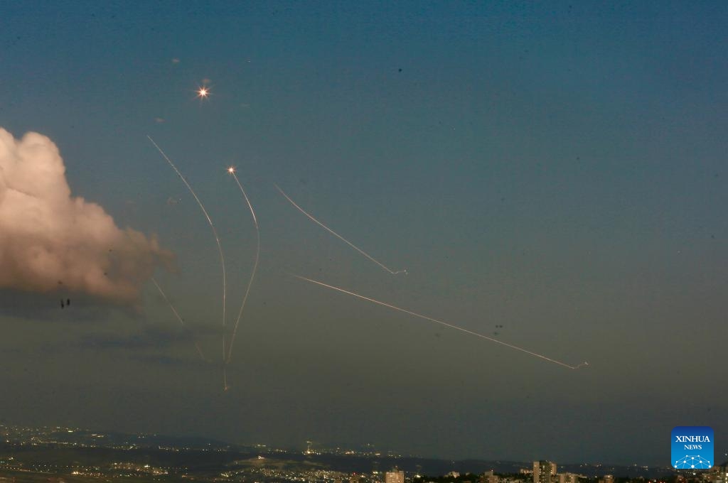 An Israeli aerial defense system launches missiles to intercept rockets fired from Lebanon, in northern Israel, on Sept. 23, 2024. On Monday night, Hezbollah broadened its rocket fire range, targeting Haifa for the first time since the conflict began last October. (Photo: Xinhua)