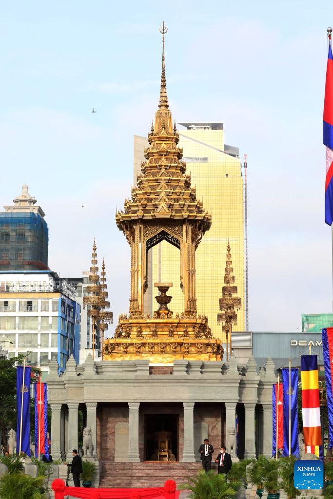 This photo taken on Sept. 24, 2024, shows the Constitutional Monument in Phnom Penh, Cambodia. Cambodian King Norodom Sihamoni on Tuesday inaugurated the monument in celebration of the 31st anniversary of the promulgation of the country's constitution. (Photo: Xinhua)