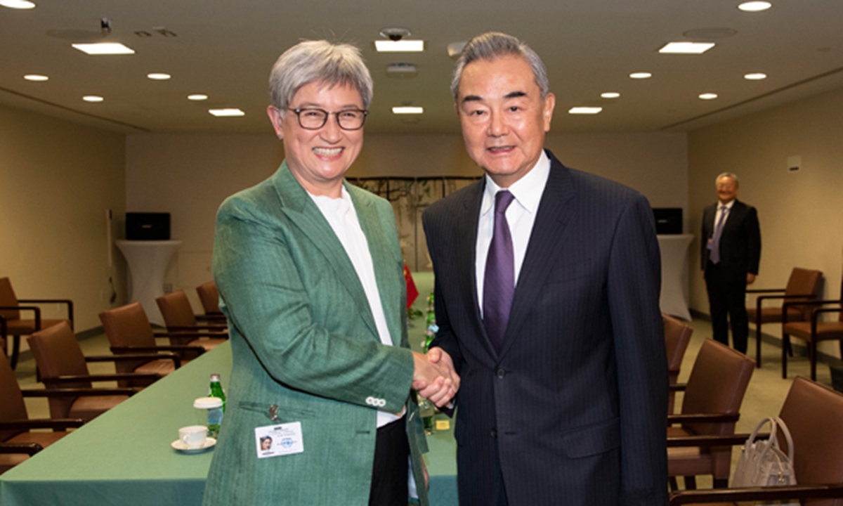 Chinese Foreign Minister Wang Yi meets Australian Foreign Minister Penny Wong in New York on September 24, 2024. Photo: Chinese Foreign Ministry