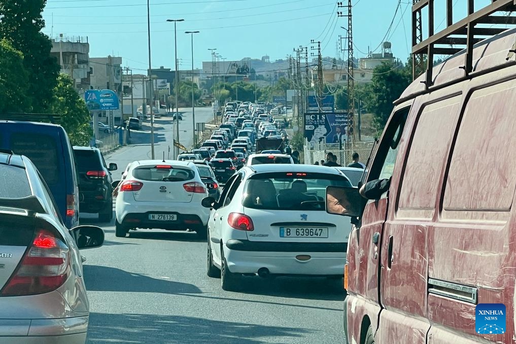 Displaced Lebanese flee the Israeli bombing of southern Lebanon in Sidon, Lebanon, on Sept. 23, 2024. (Photo: Xinhua)