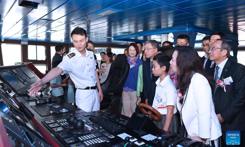 People visit research vessel Deep Sea No. 1 in Hong Kong, south China, Sept. 24, 2024. China's research vessel Deep Sea No. 1, carrying manned submersible Jiaolong, received a warm welcome Tuesday in the Hong Kong Special Administrative Region (HKSAR), the first time they visited the city. The vessel is on a home-bound voyage after completing a scientific mission in the Western Pacific Ocean. (Photo: Xinhua)