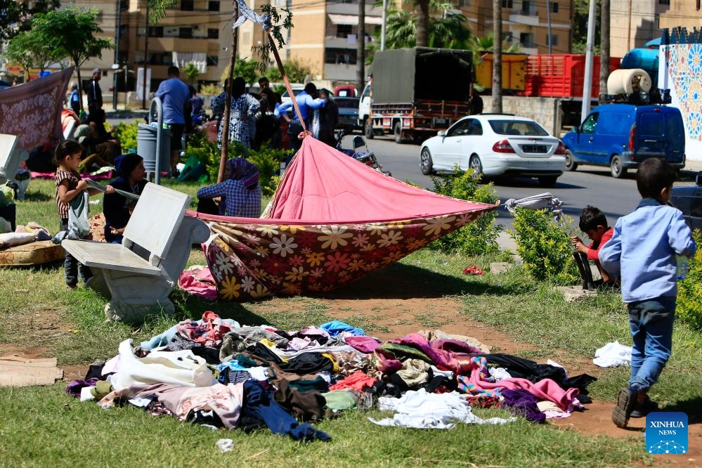 Displaced people are seen in a school in Sidon, South Lebanon, on Sept. 25, 2024. Since Monday, Israel has conducted its most extensive attacks on Lebanon since 2006, resulting in more than 550 deaths and over 1,835 injuries across the country. The bombardment has also displaced many residents. (Photo: Xinhua)