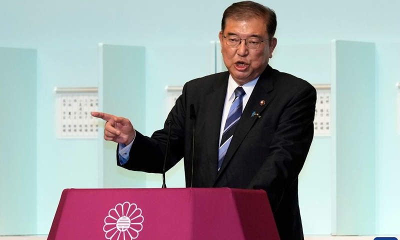 Shigeru Ishiba speaks before a runoff election at the Liberal Democratic Party's (LDP) leadership election in Tokyo, Japan, Sept. 27, 2024.  (Hiro Komae/Pool via Xinhua)