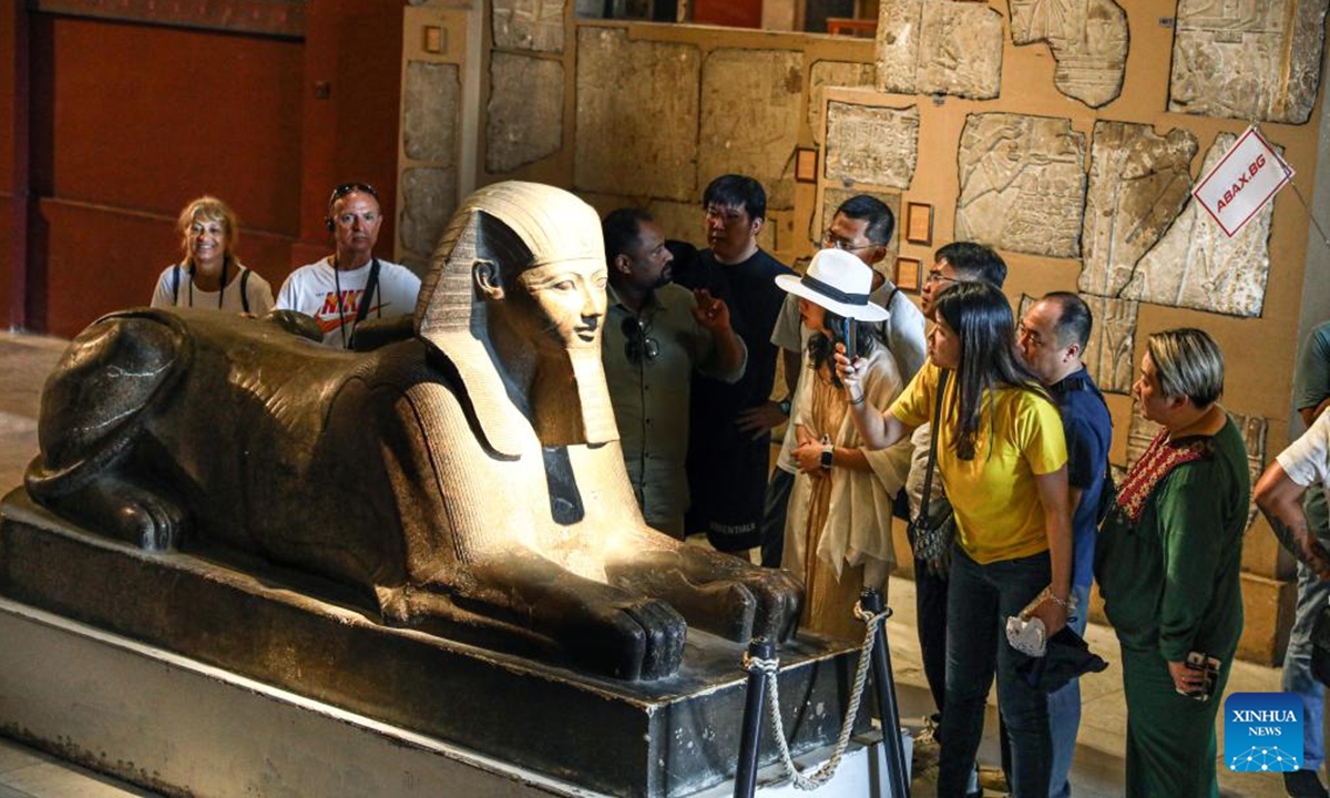 Tourists visit the Egyptian Museum on the occasion of World Tourism Day in Cairo, Egypt, Sept. 27, 2024.   (Photo: Xinhua)